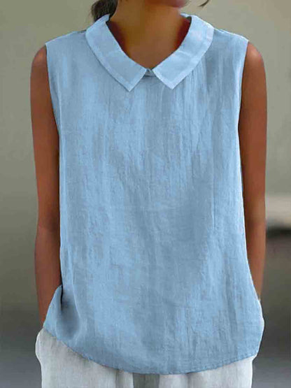 Casual Cotton and Linen Peter Pan Tank Top