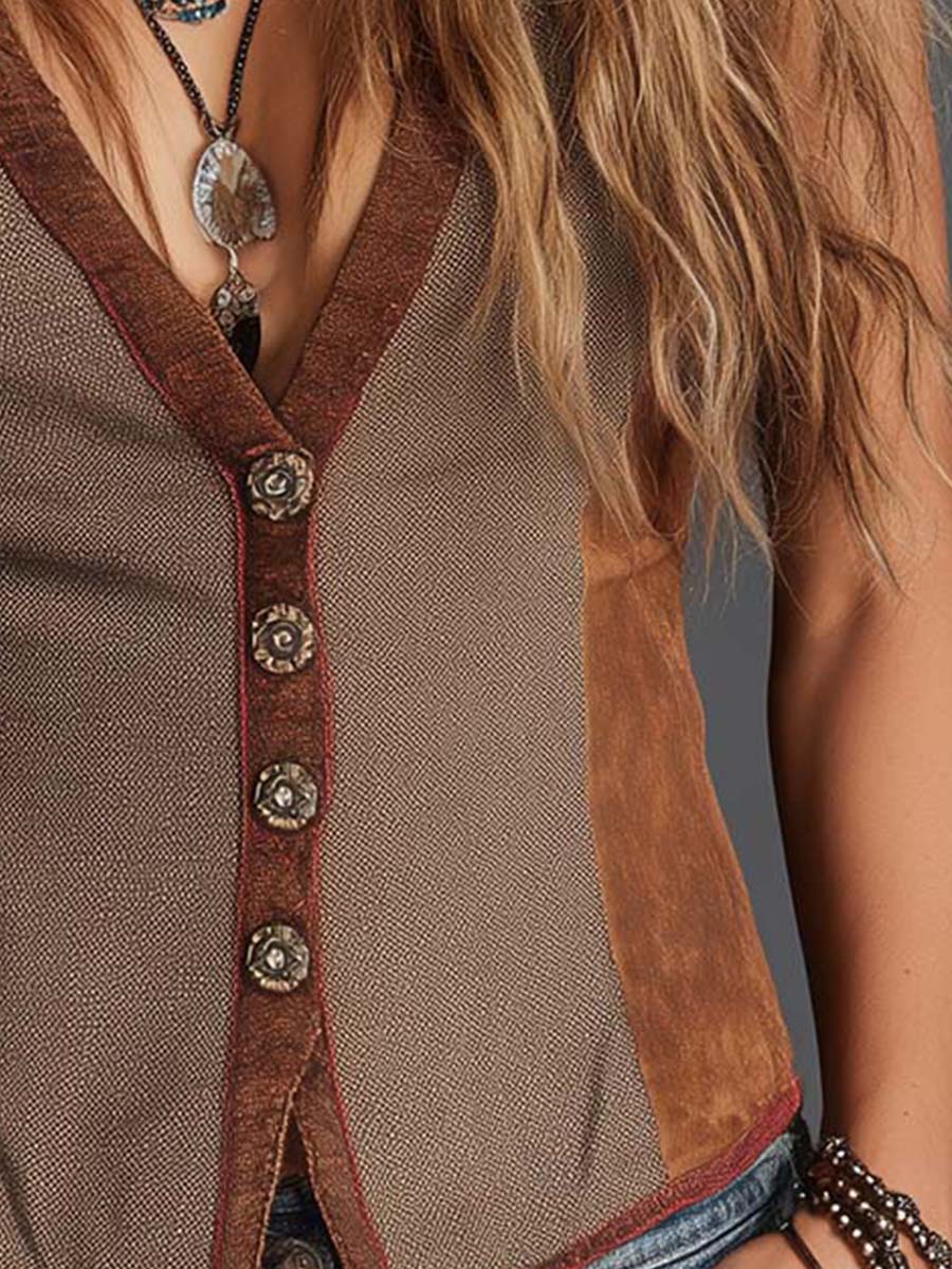 Vintage Bohemian Patchwork Suede Vest