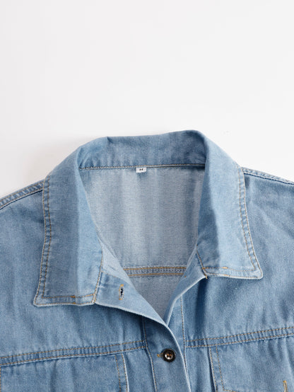 Casual Loose Vintage Denim Short-Sleeve Shirt Tassel Mini Dress