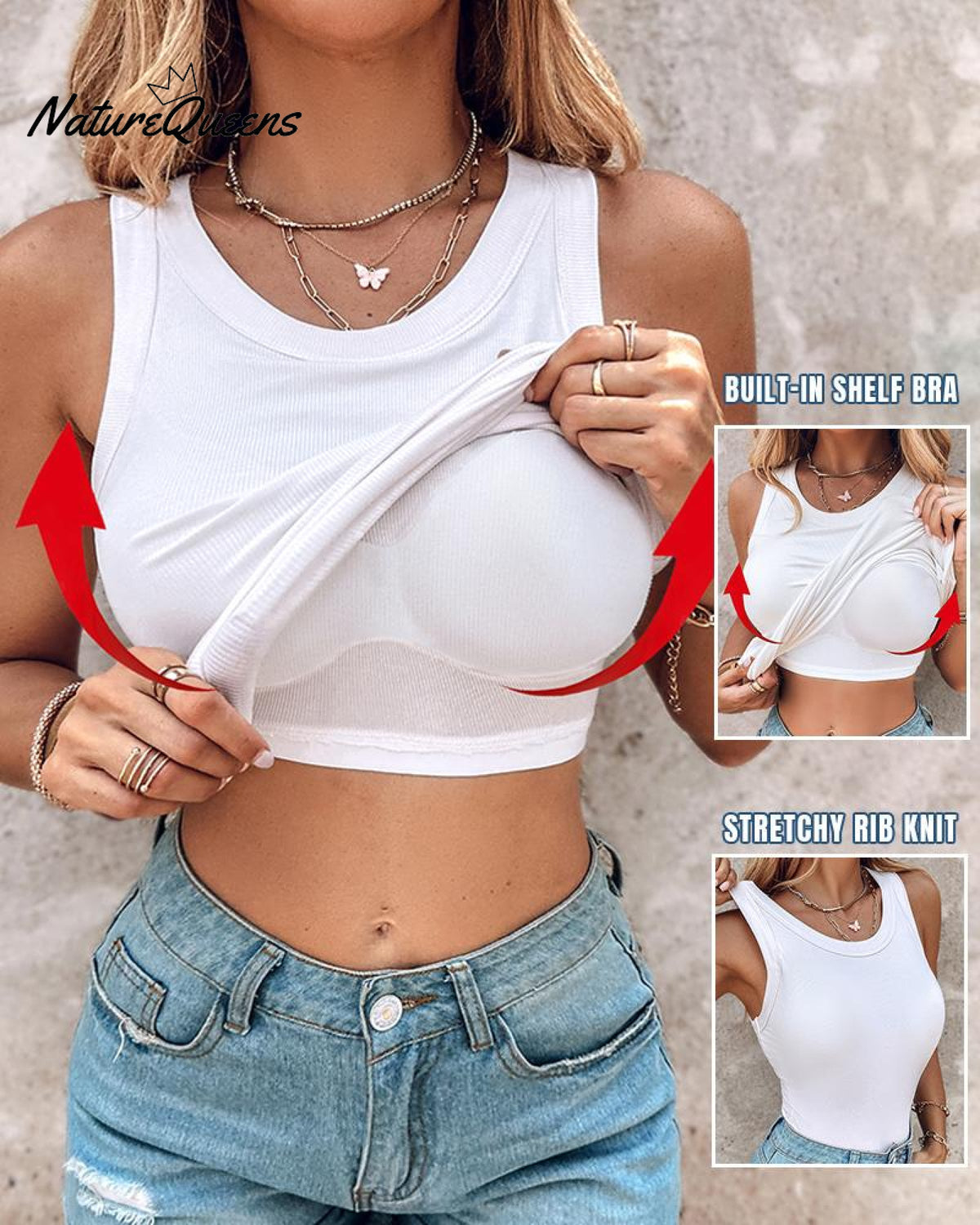 Round Neck Ribbed Tank Top with Bra Pads