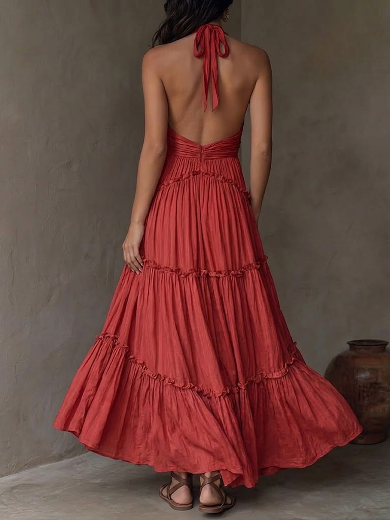 Bohemian Halter-Neck Backless Maxi Dress
