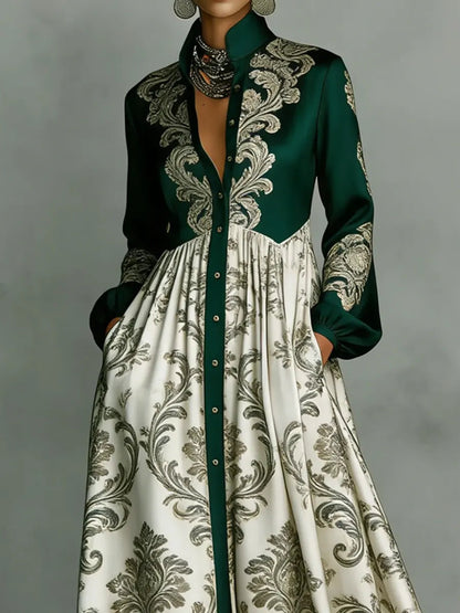 Retro Ethnic Floral Art Elegant Romantic Casual Vacation Maxi Dress