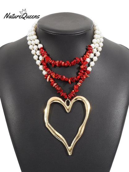Bohemian Multi-Layered Large Heart Beaded Necklace