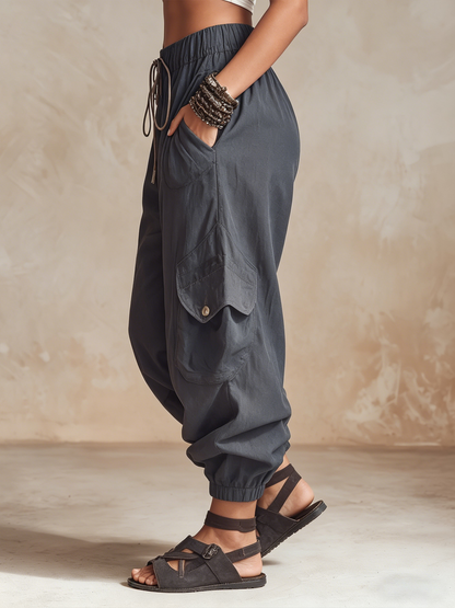 Lightweight Cargo Harem Pants with Drawstring Waist