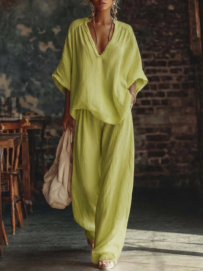 Cozy Minimalist Loose Linen Cotton Two-Piece Set