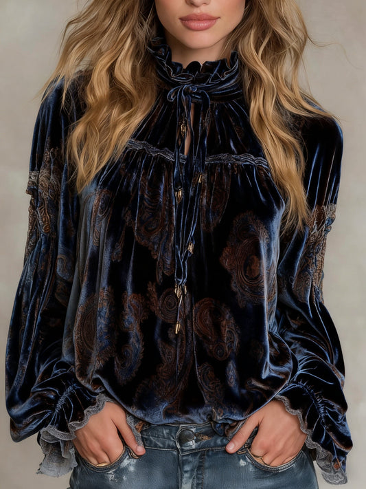Vintage Sheer Paisley Ruffle Blouse