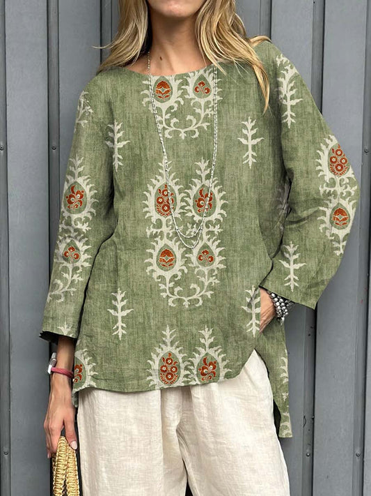 Vintage Ethnic Pattern Art Print Casual Cotton Linen Shirt