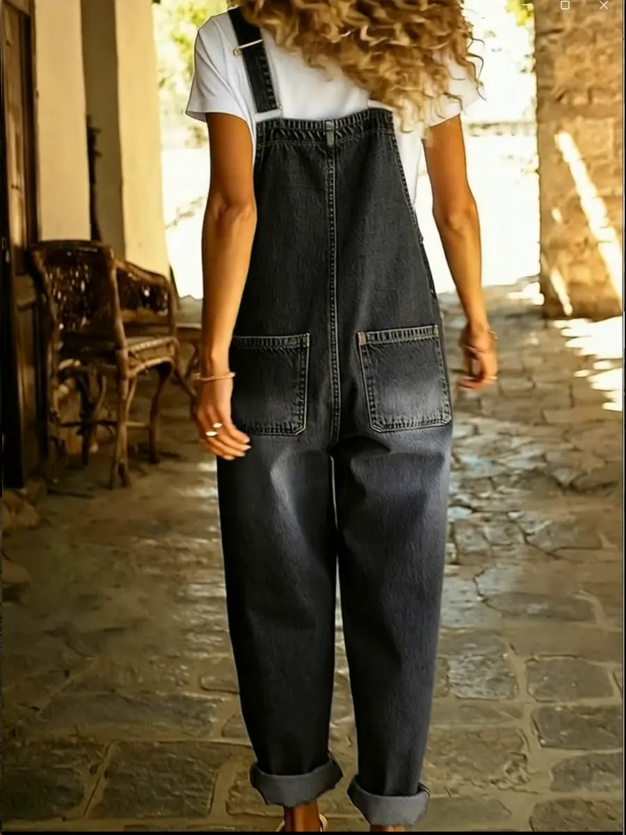 Casual Denim Jumpsuit with Adjustable Buckle