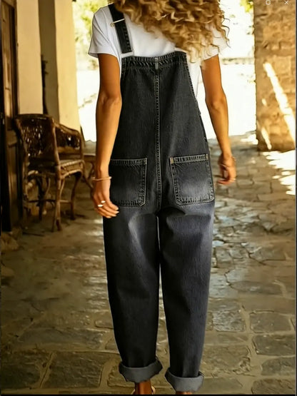 Casual Denim Jumpsuit with Adjustable Buckle