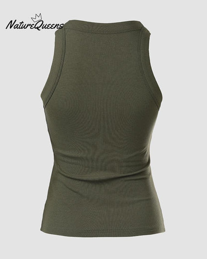 Round Neck Ribbed Tank Top with Bra Pads