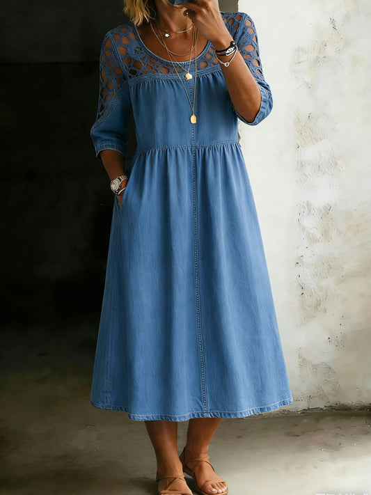 Casual Lace Denim Loose Dress