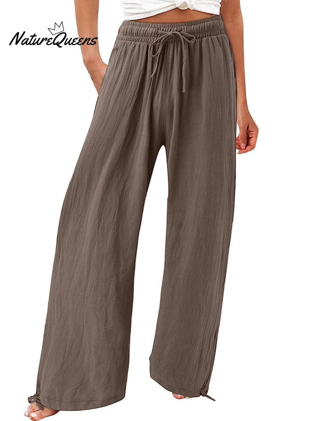 Cotton and Linen Wide-Leg Casual Pants