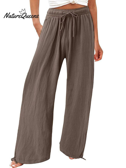 Cotton and Linen Wide-Leg Casual Pants