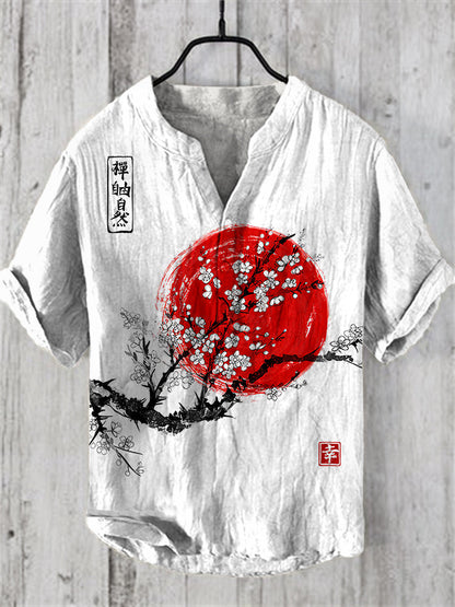 Japanese Ink Painting of Sunrise Art Linen Blend