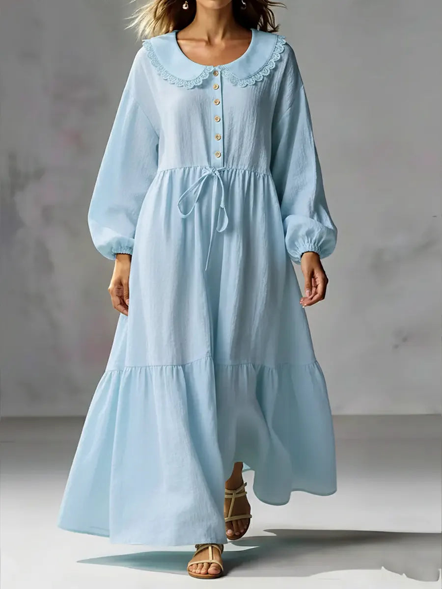 Cozy Linen and Cotton Long-Sleeved Dress