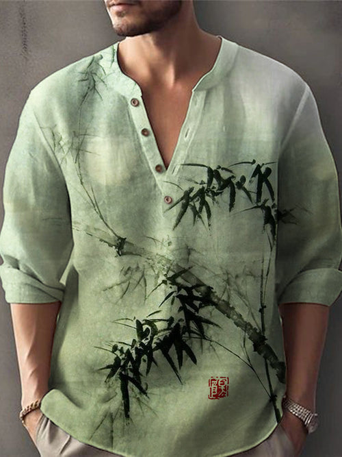 Bamboo Forest Full Moon Japanese Art Linen Blend Shirt