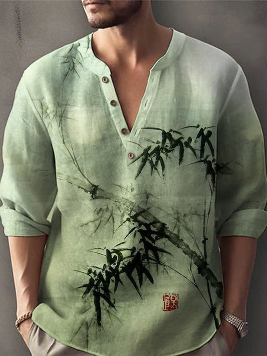 Bamboo Forest Full Moon Japanese Art Linen Blend Shirt