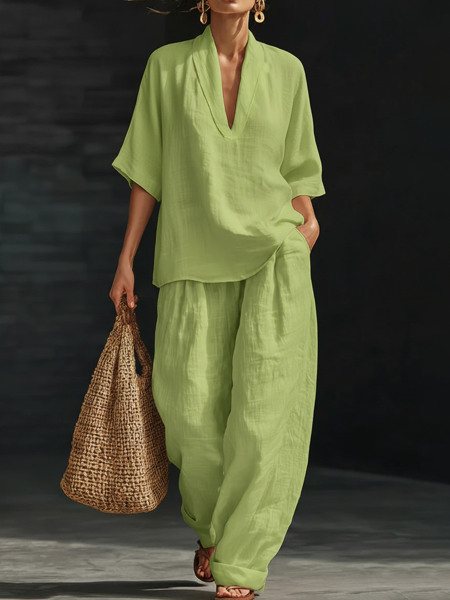 Casual and Cozy Minimalist Linen Two-Piece Set