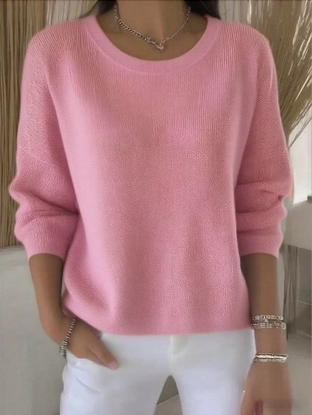 Women Cotton Plain Long-Sleeve Comfy Vintage Sweater