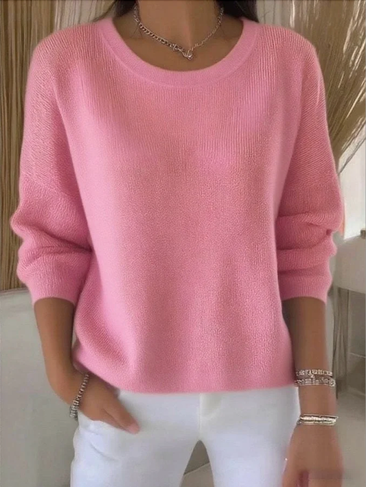 Women Cotton Plain Long-Sleeve Comfy Vintage Sweater