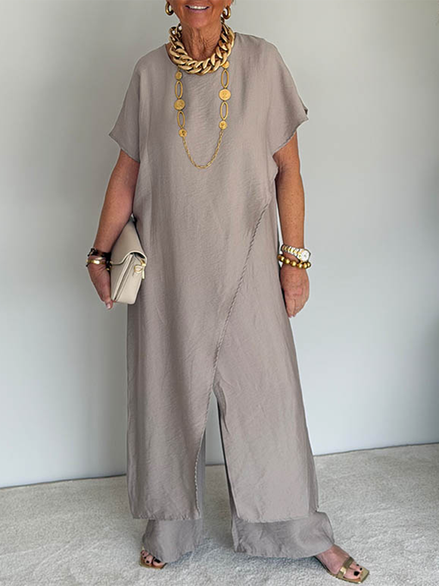 Cozy Loose Fit Asymmetrical Two-Piece Set with Casual Retro Cotton Blend Outfit