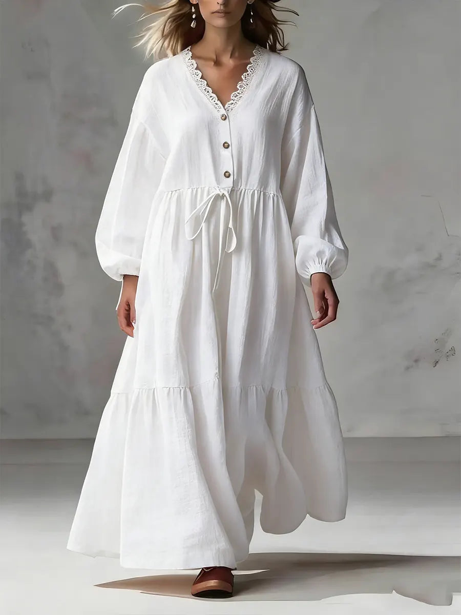 Cozy Linen and Cotton Long-Sleeved Dress