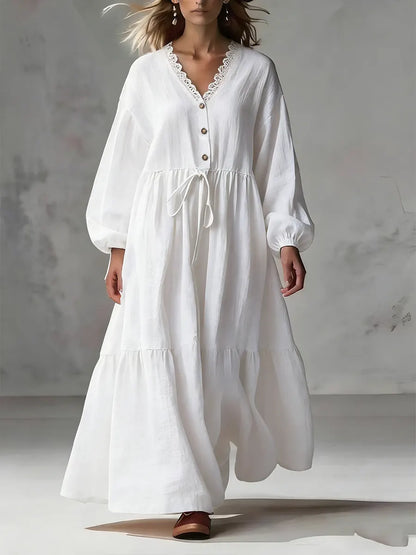 Cozy Linen and Cotton Long-Sleeved Dress