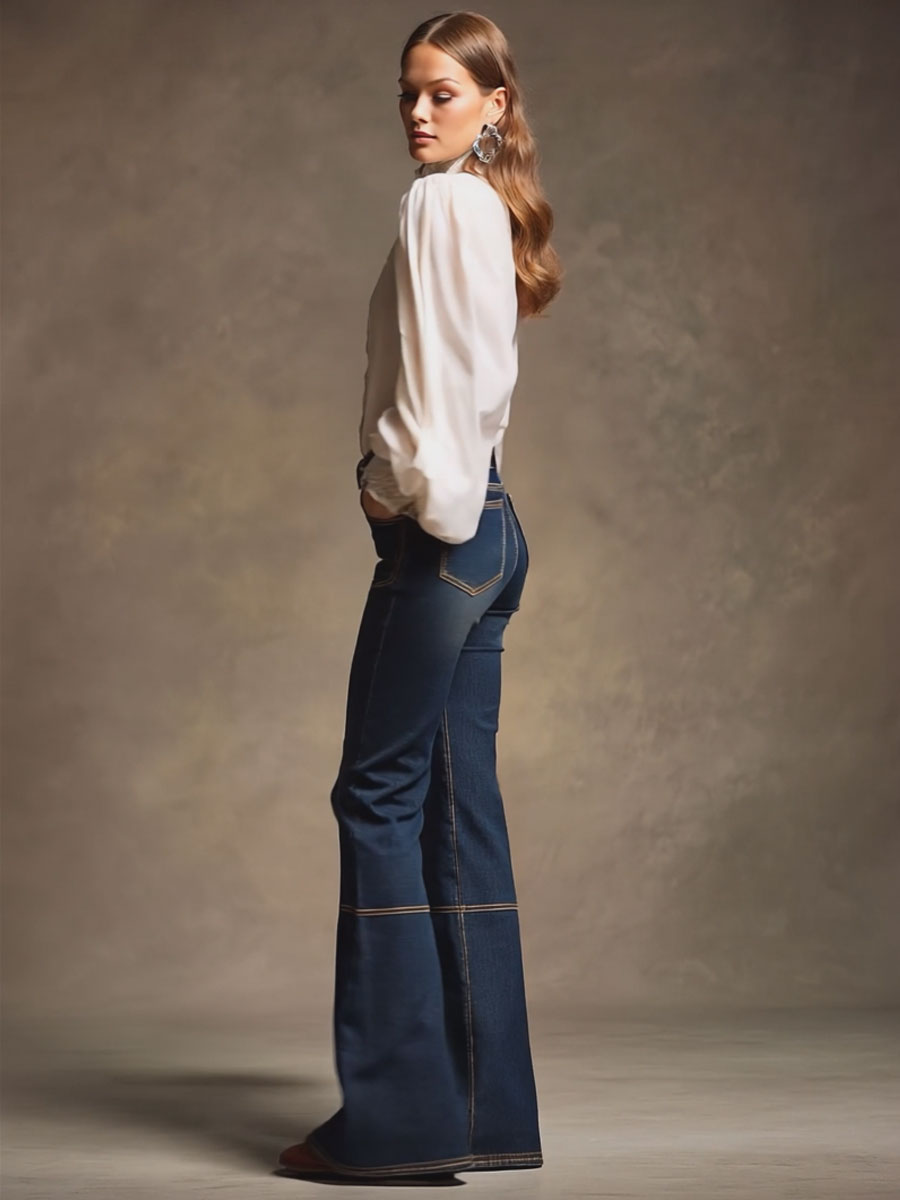Retro Brown Double-Stitched Navy Jeans