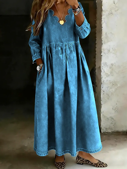 Casual Wavy Neckline Denim Skirt