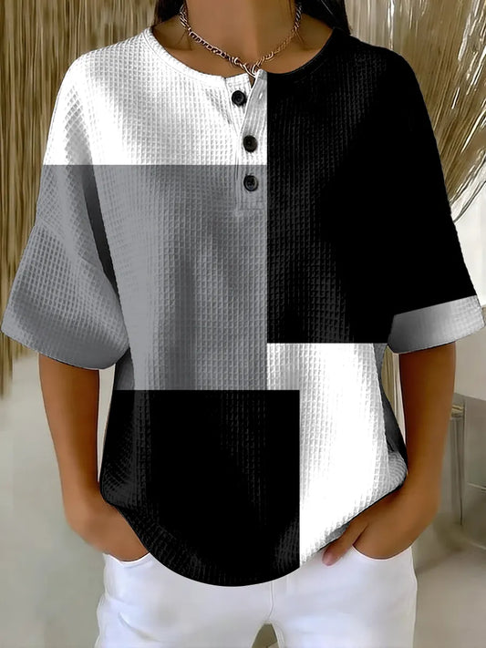 Geometric Pattern Art Print Casual Waffle Cotton Shirt
