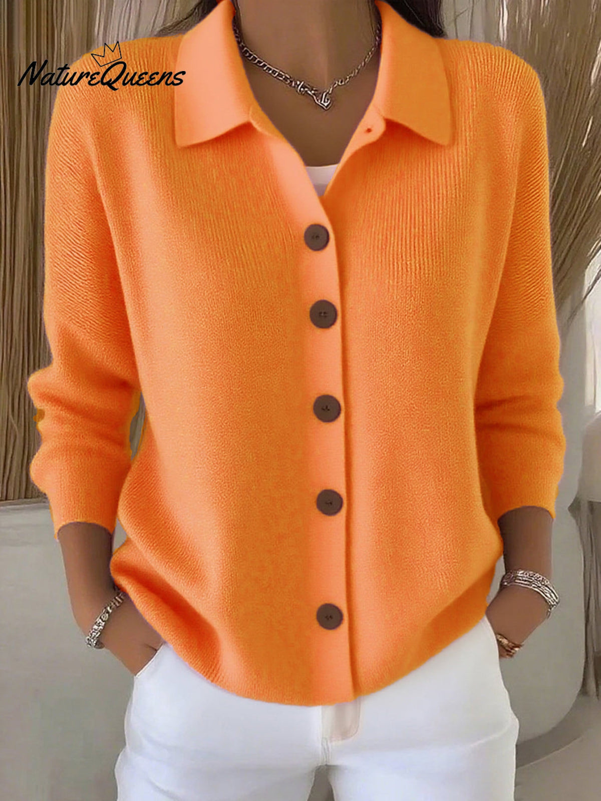 Lapel Button Knitted Cardigan Sweater