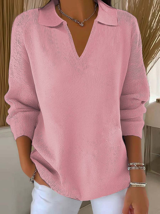 Lapel Long-Sleeve Solid Color Casual Sweater