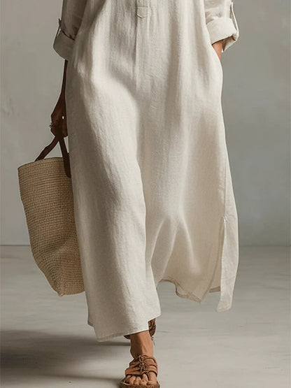 Solid Color Art Casual Fashion Cotton Linen Maxi Dress