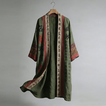 Men's Retro Calligraphy and Painting Art Linen Long Kimono