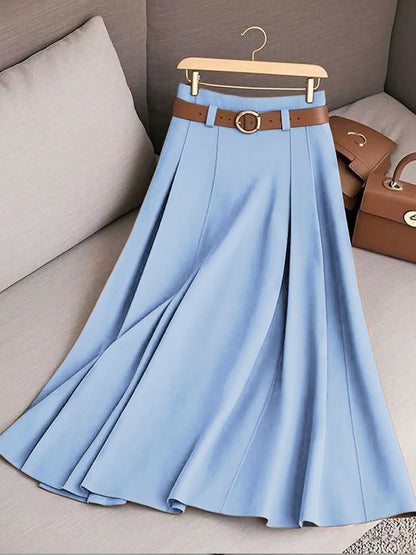 Solid Color High Waist A-Line Casual Skirt