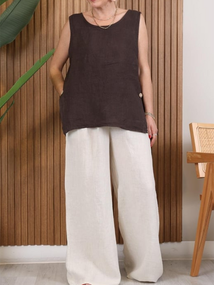 Button-Down Slit Linen Top