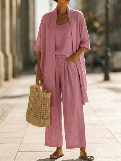 Minimalist Linen-Cotton Three-Piece Set with Comfortable for Everyday Wear