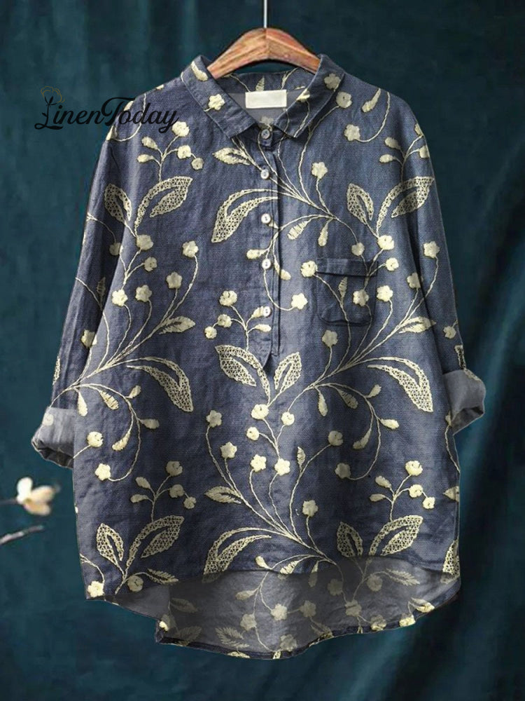 Vintage Floral Art Print Pocket Cotton Dress