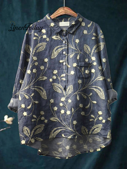 Vintage Floral Art Print Pocket Cotton Dress