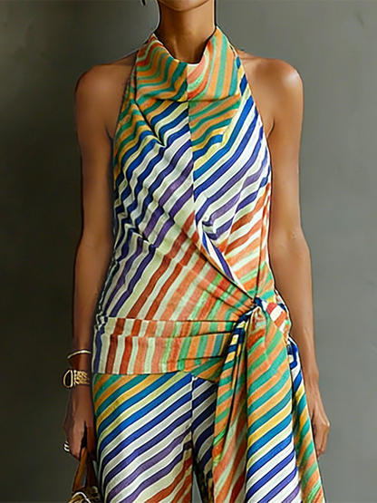 Artistic Striped Print Resort-Style Two-Piece Set