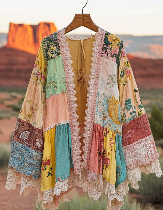 Summer Cardigan with Gradient Stitching and Embroidery 1c12