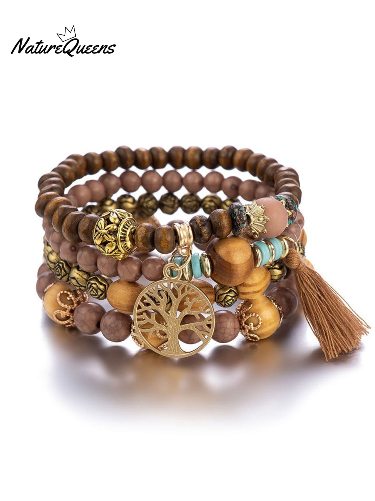 Boho Multi-Layered Wooden Beaded Bracelet