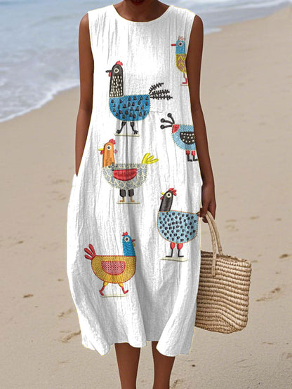 Funny Chick Art Print Casual 100% Cotton Wide-Leg Jumpsuit