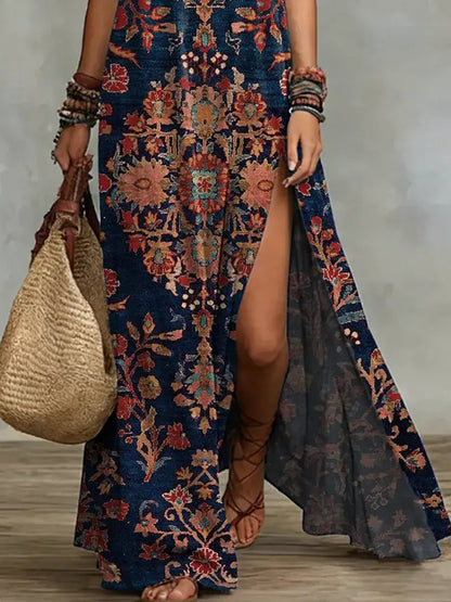 Retro Ethnic Floral Pattern Art Print Casual Stylish Cotton Dress