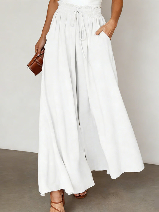 Elastic Wide-Leg High-Waisted Trousers