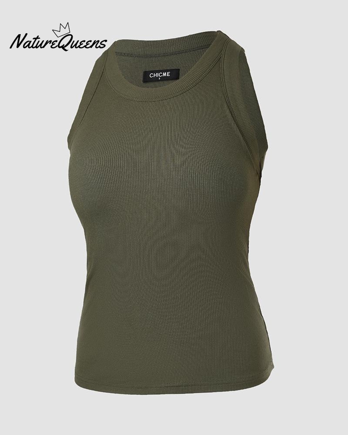Round Neck Ribbed Tank Top with Bra Pads
