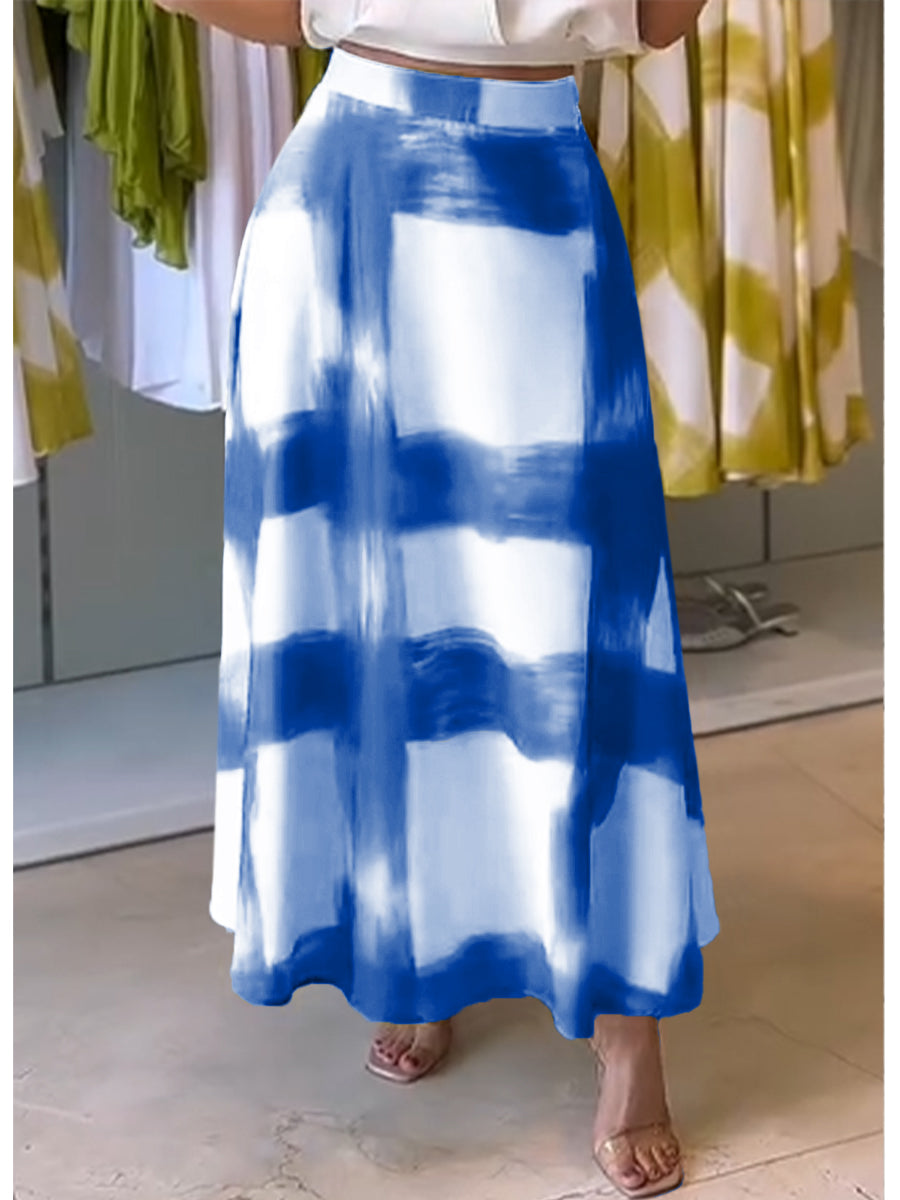 Brushstroke Print Cotton and Linen Skirt