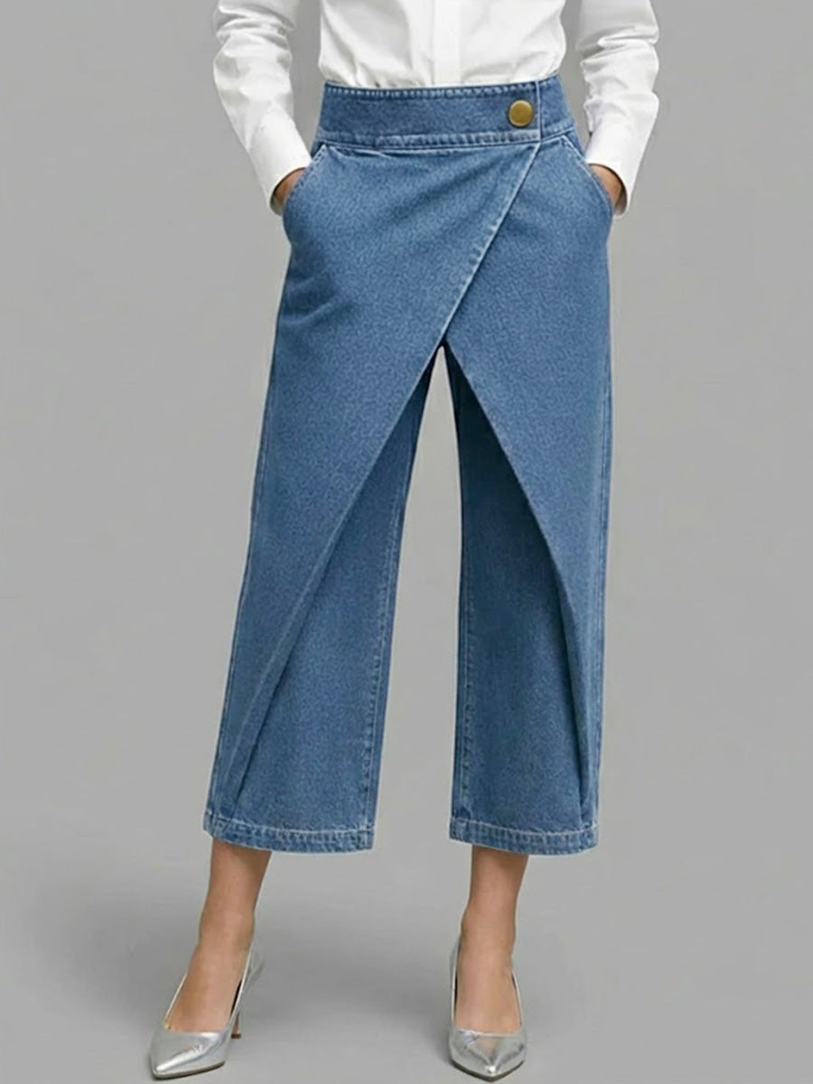 High-Waisted Loose-Fitting Cropped Wide-Leg Jeans