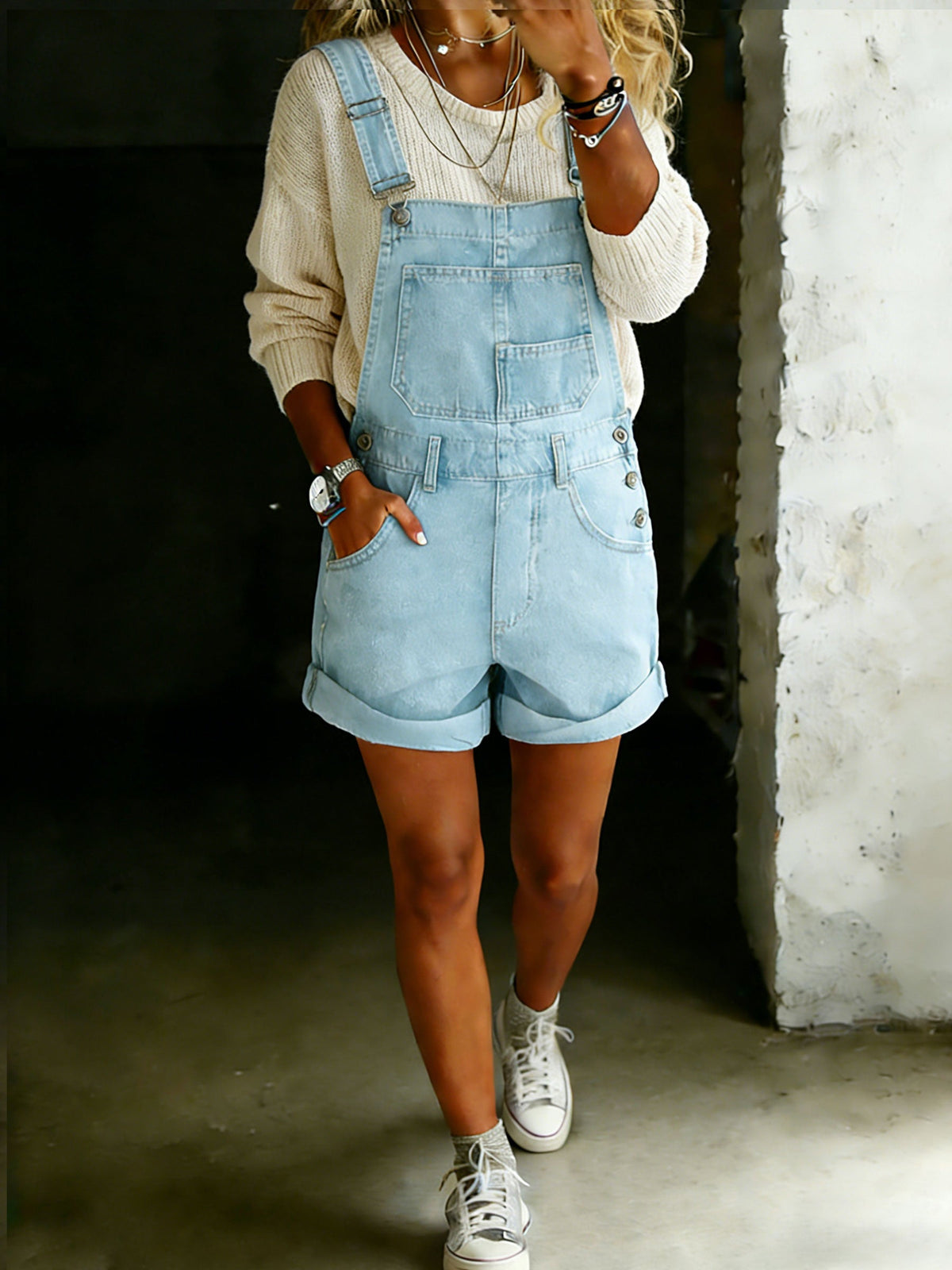 Casaul Cotton One Piece Denim Short Jumpsuit
