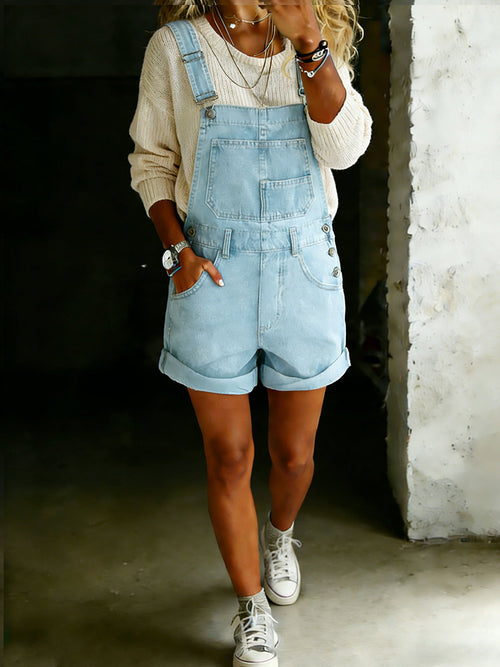 Casaul Cotton One Piece Denim Short Jumpsuit